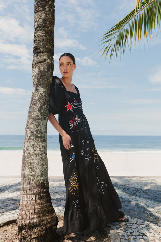 Vestido Amanda Astros com manga - preto