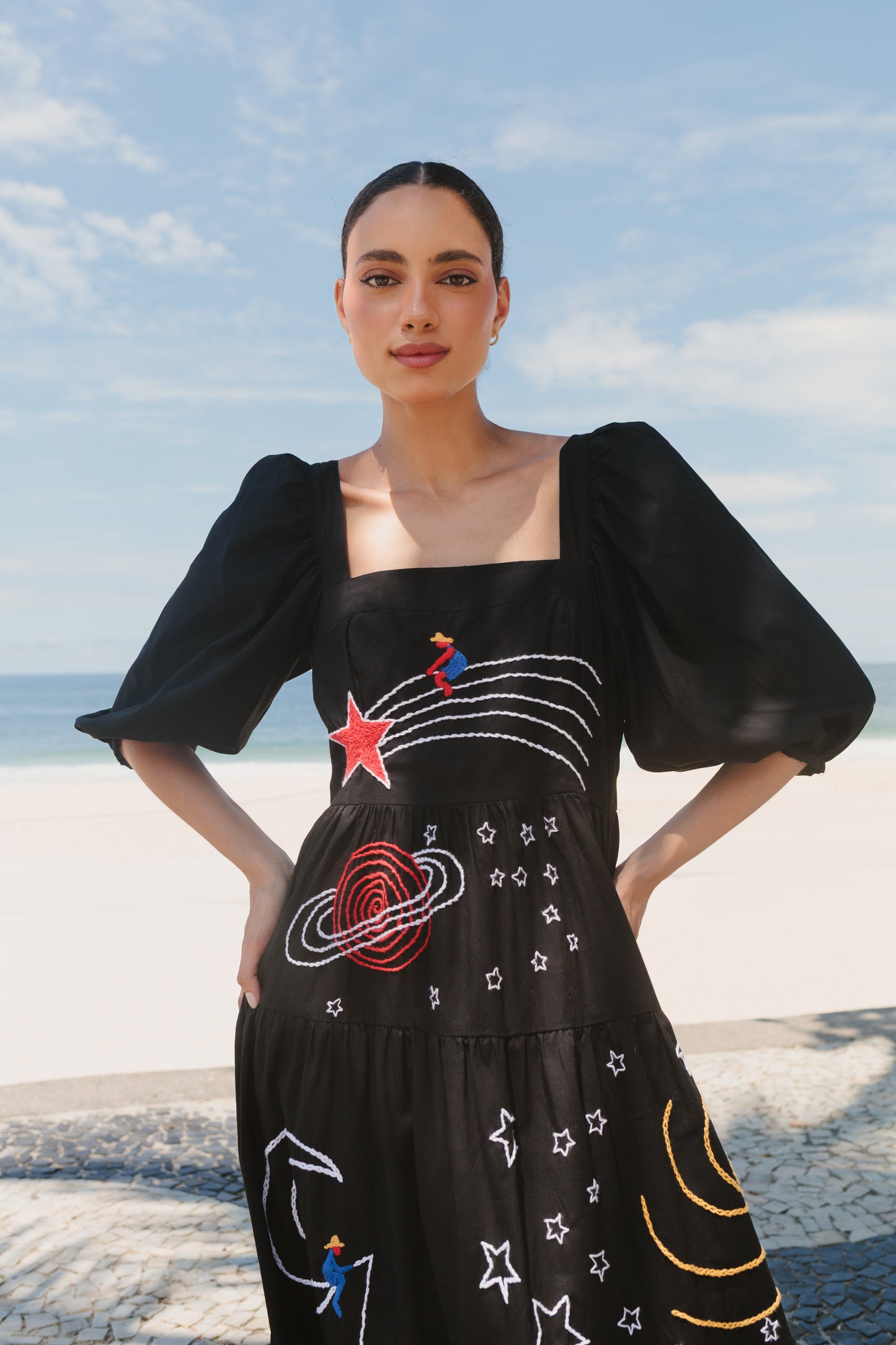 Vestido Amanda Astros com manga - preto