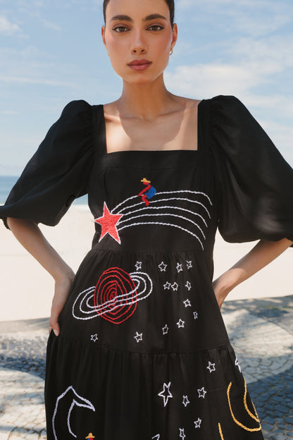 Vestido Amanda Astros com manga - preto
