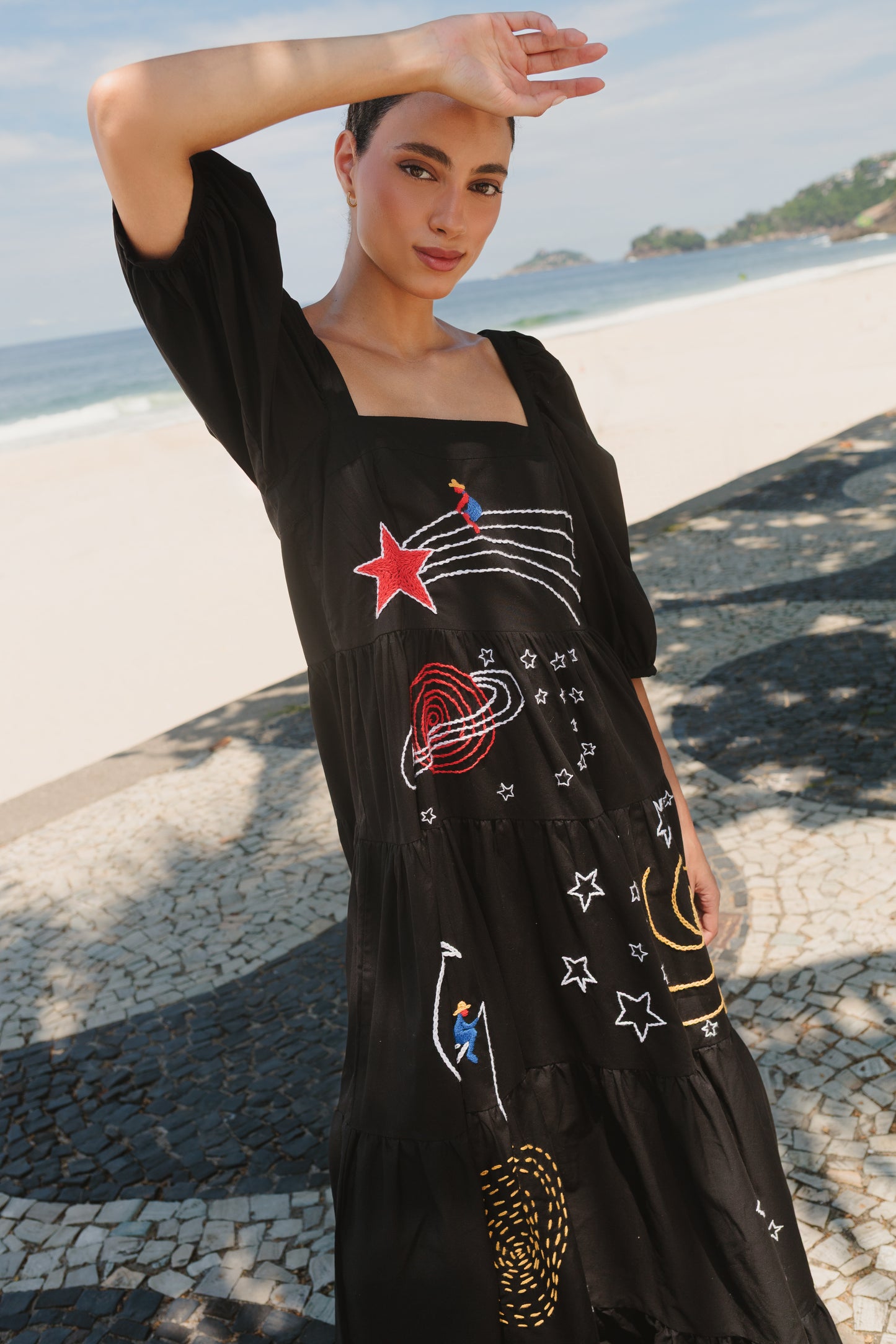 Vestido Amanda Astros com manga - preto