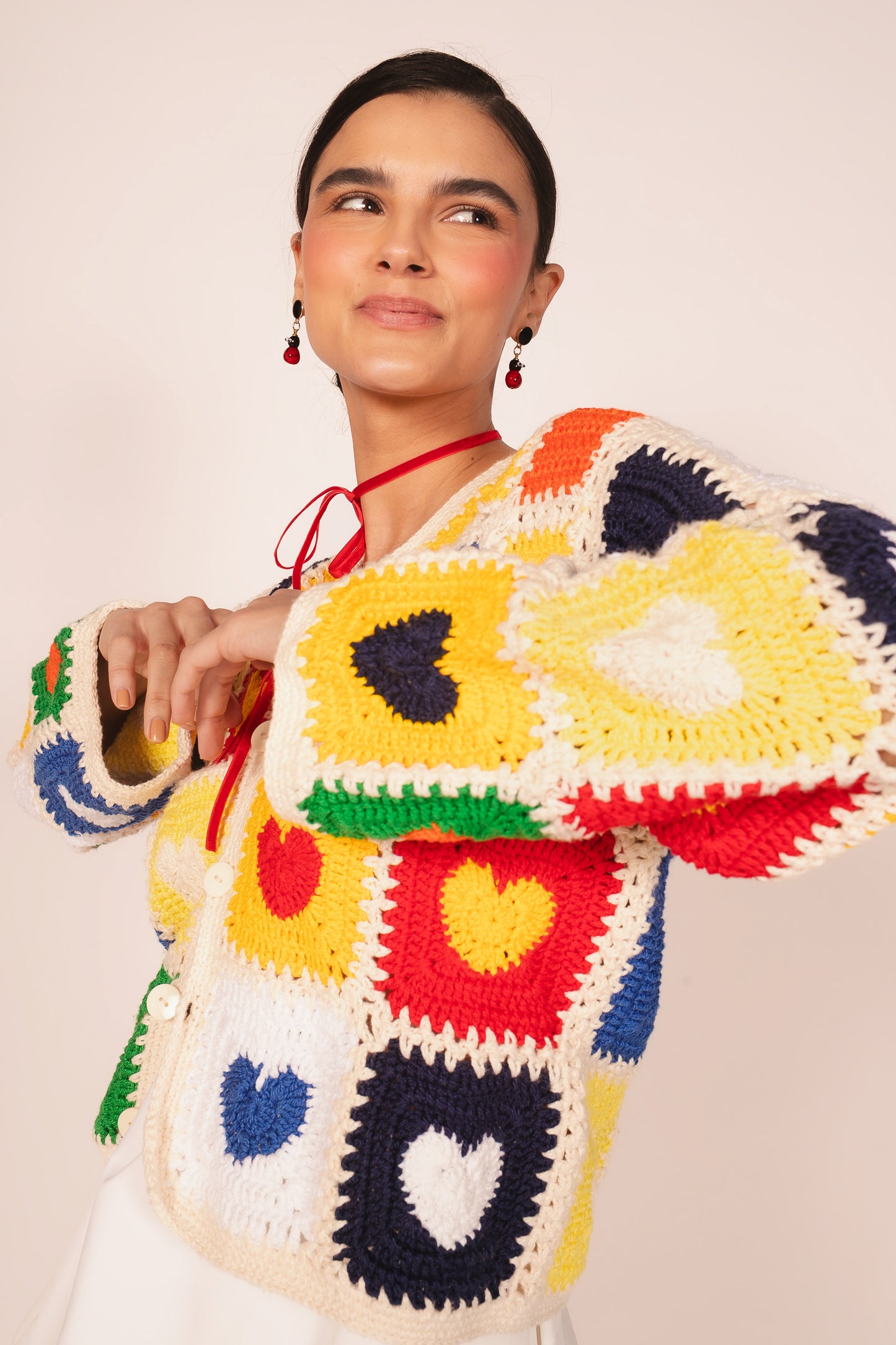 Casaco Crochê Corações - colorido