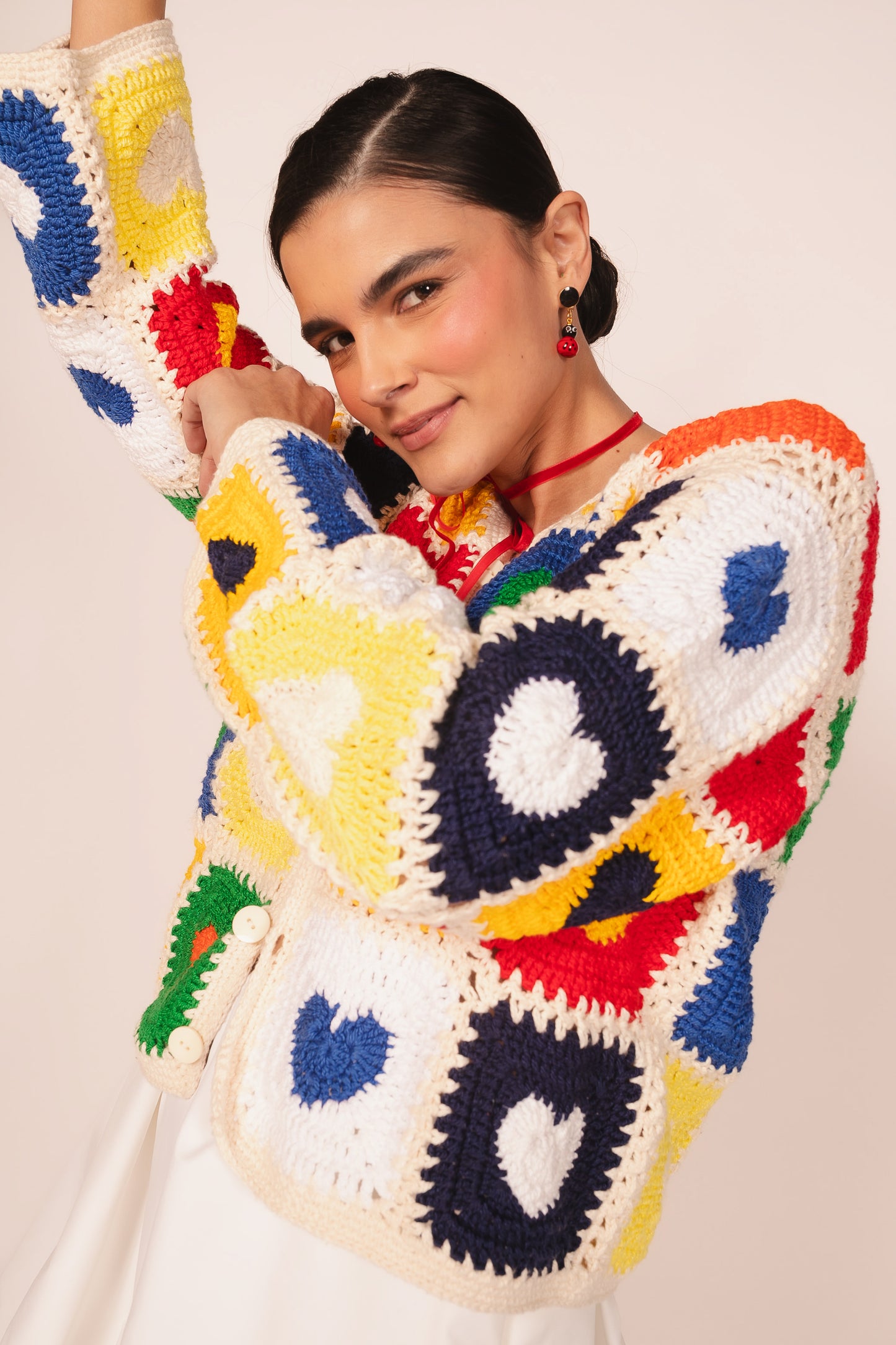 Casaco Crochê Corações - colorido