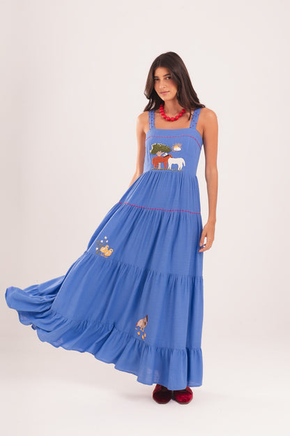 Vestido Amanda Cavalinhos - azul médio