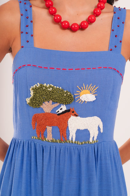 Vestido Amanda Cavalinhos - azul médio