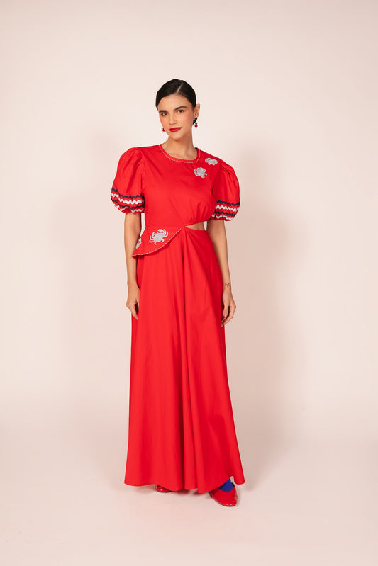 Vestido Harmonia Caranguejo - vermelho