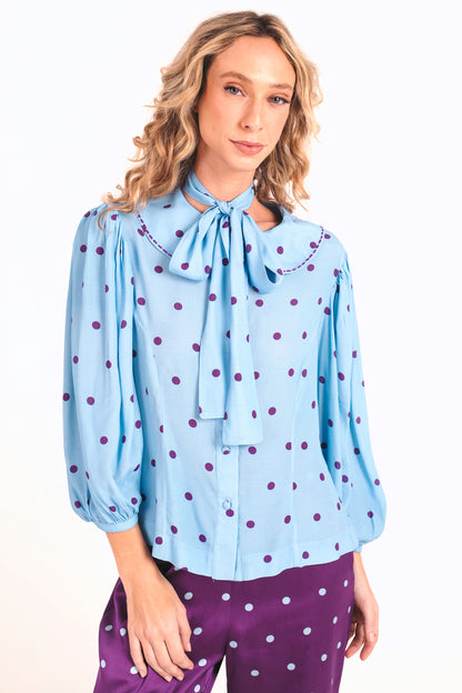 Camisa Primavera Poá - azul