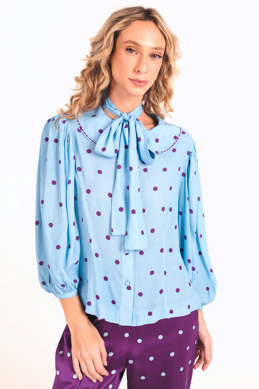 Camisa Primavera Poá - azul