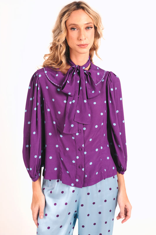 Camisa Primavera Poá - roxo