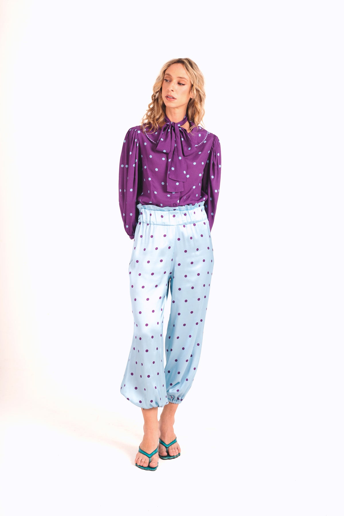Calça Primavera Poá - azul