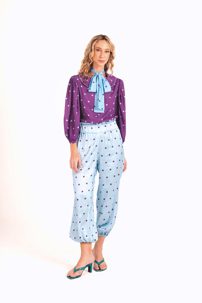 Calça Primavera Poá - azul