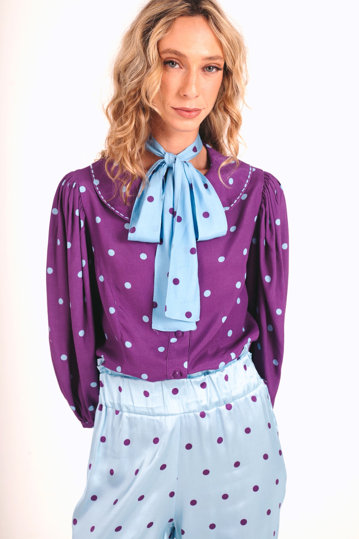 Calça Primavera Poá - azul