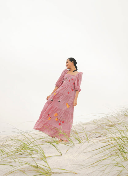 Vestido Amanda Doçura com manga - vichy vermelho