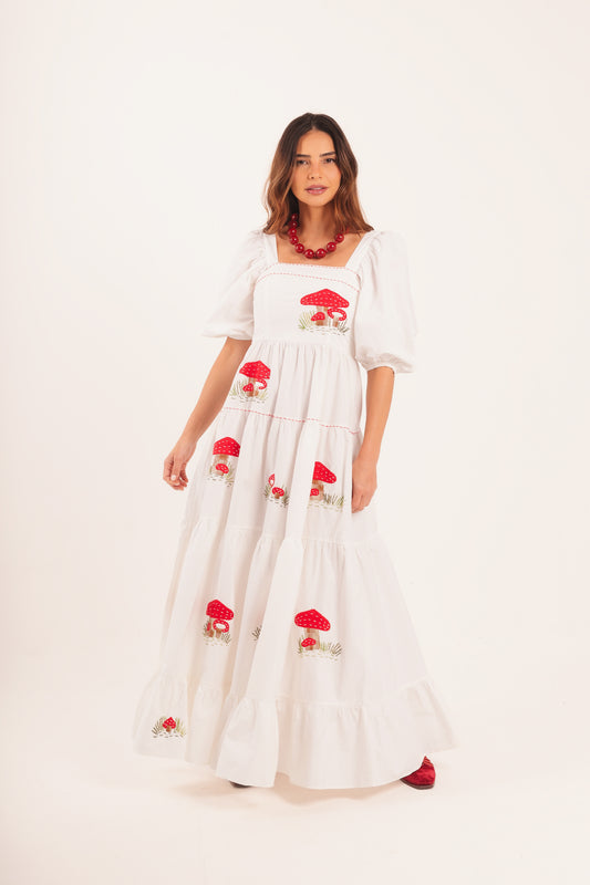 Vestido Amanda Cogumelo com manga - off