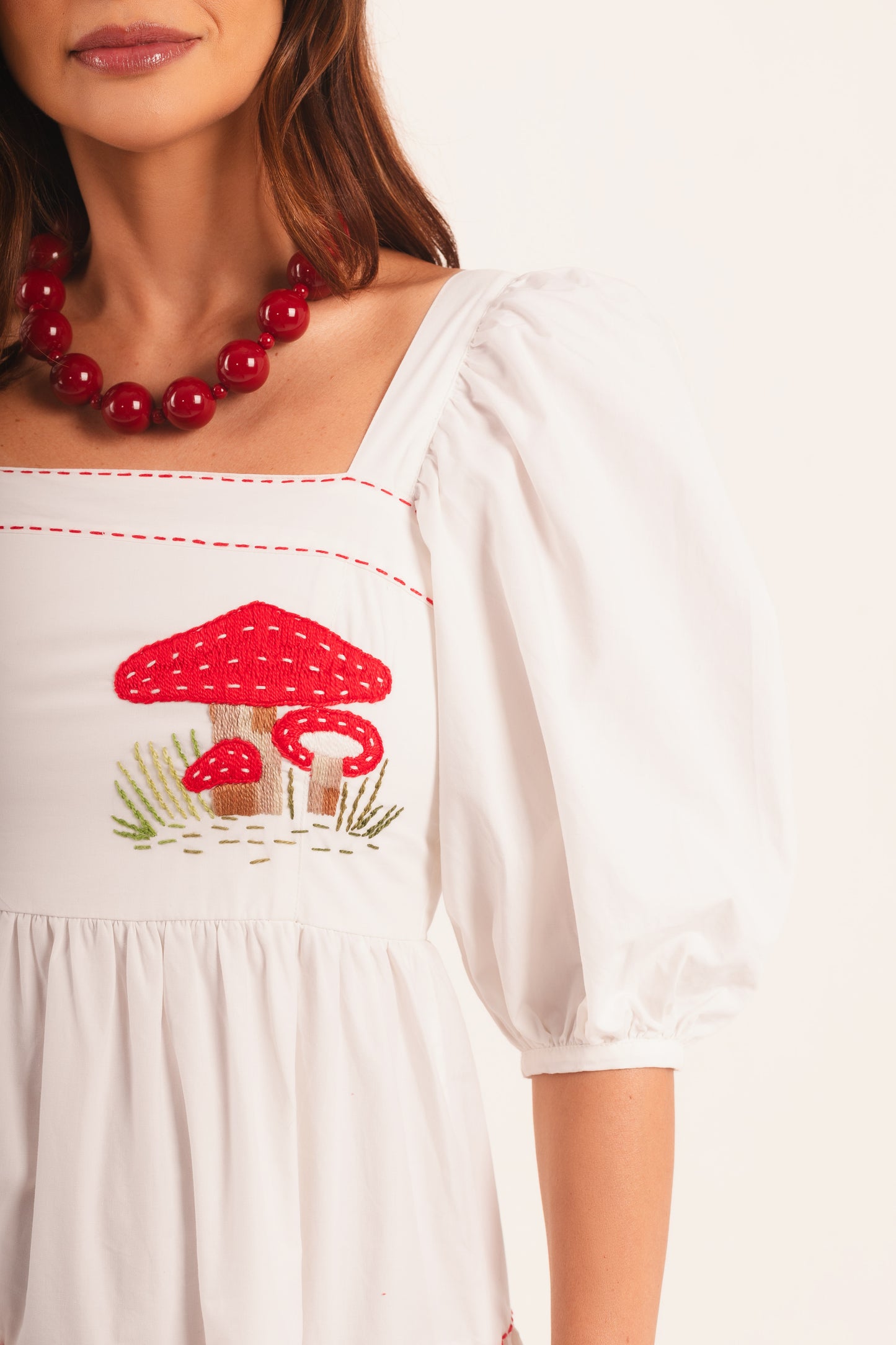 Vestido Amanda Cogumelo com manga - off