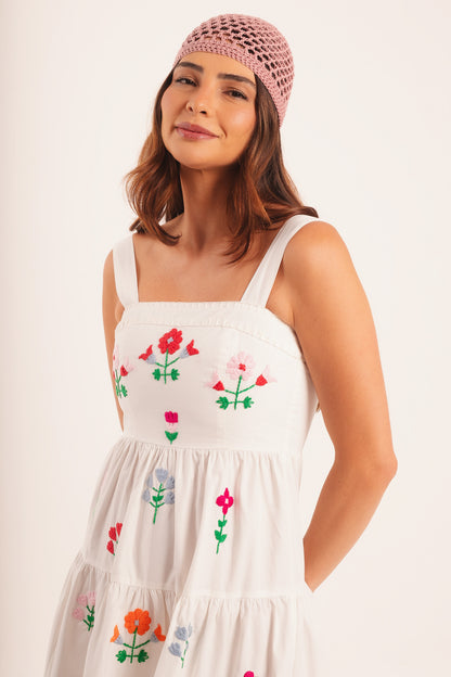 Vestido Amanda Mini Flores - branco
