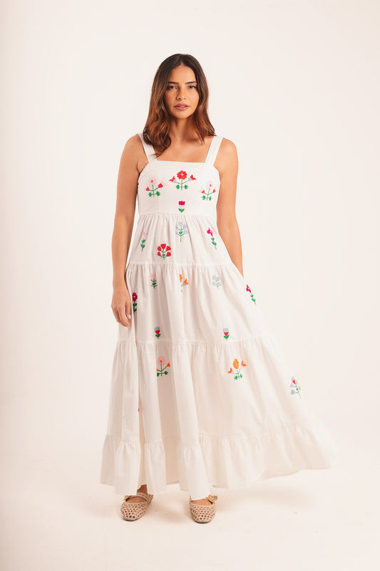 Vestido Amanda Mini Flores - branco