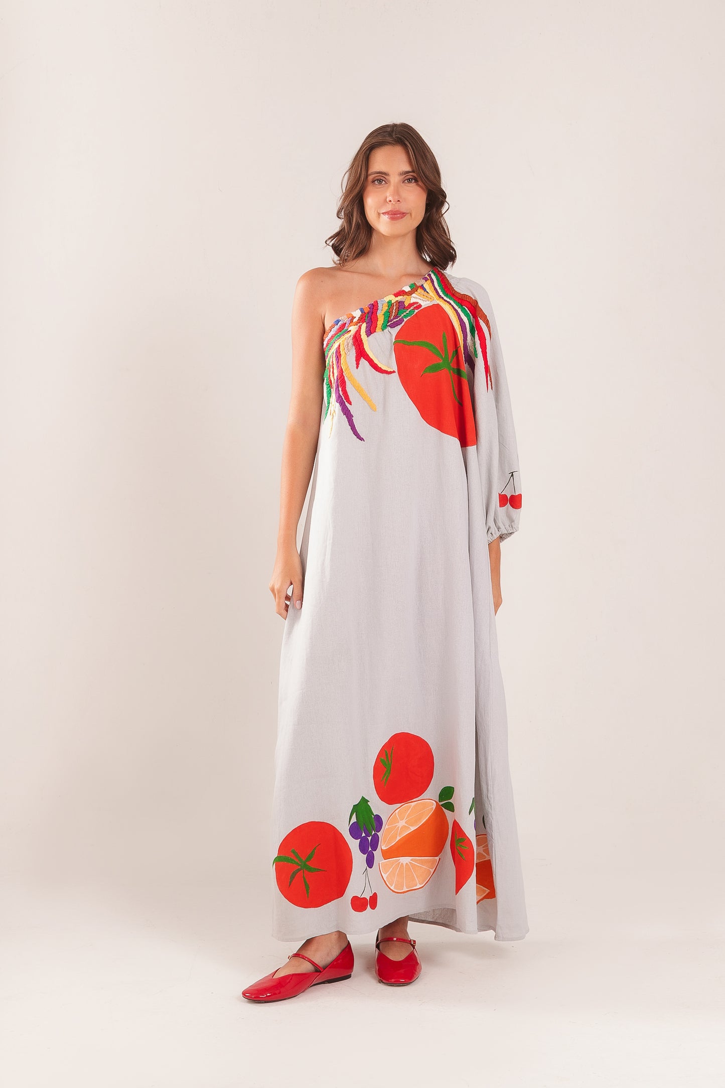 Vestido Frutas - cinza