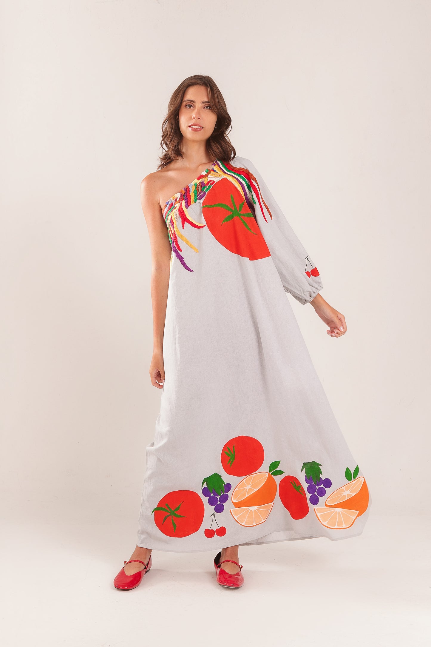 Vestido Frutas - cinza