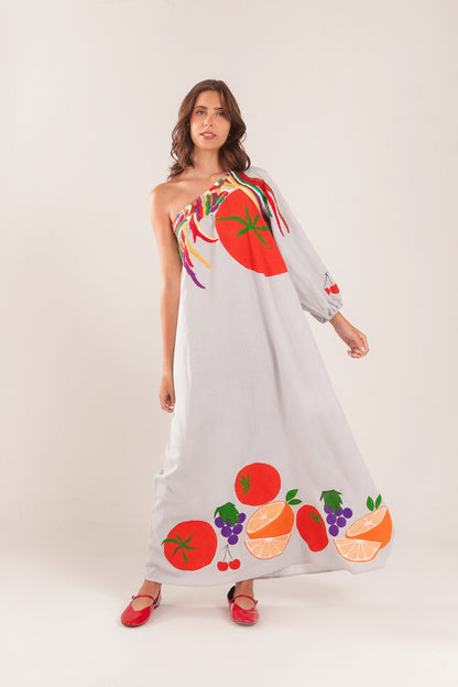Vestido Frutas - cinza