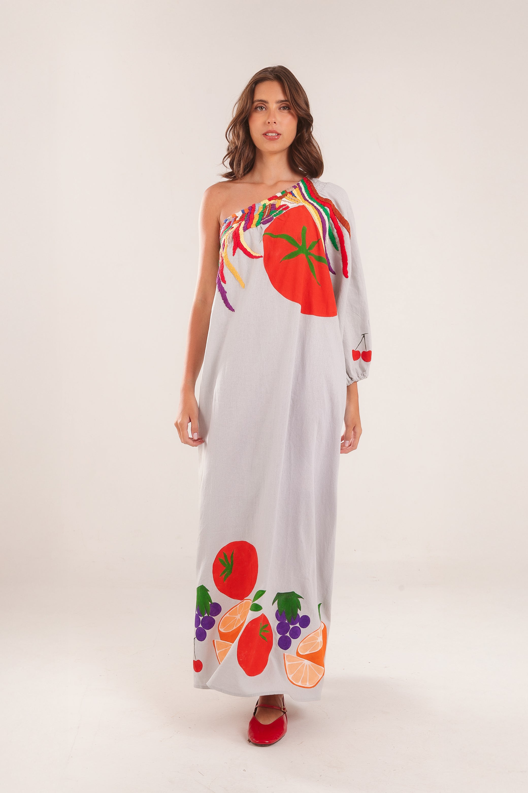 Vestido Frutas - cinza – Mabô Rio