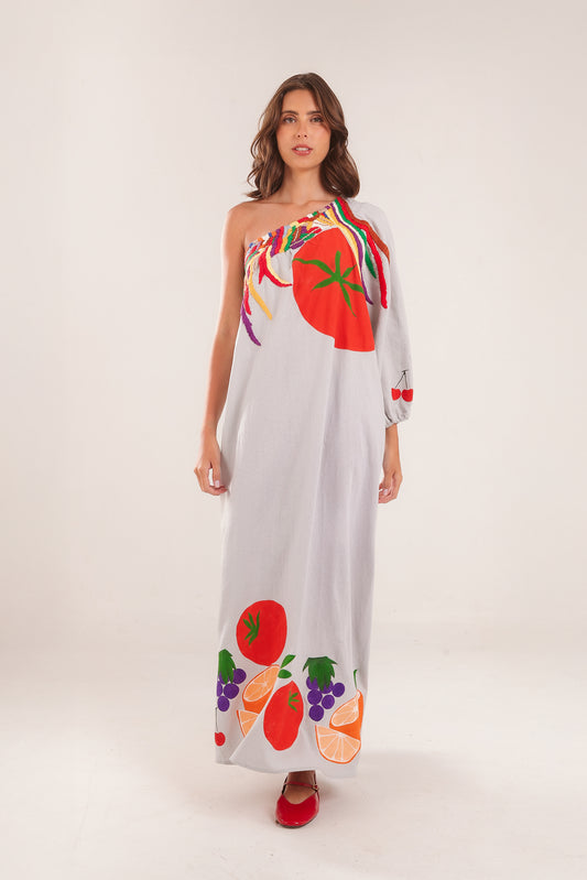 Vestido Frutas - cinza