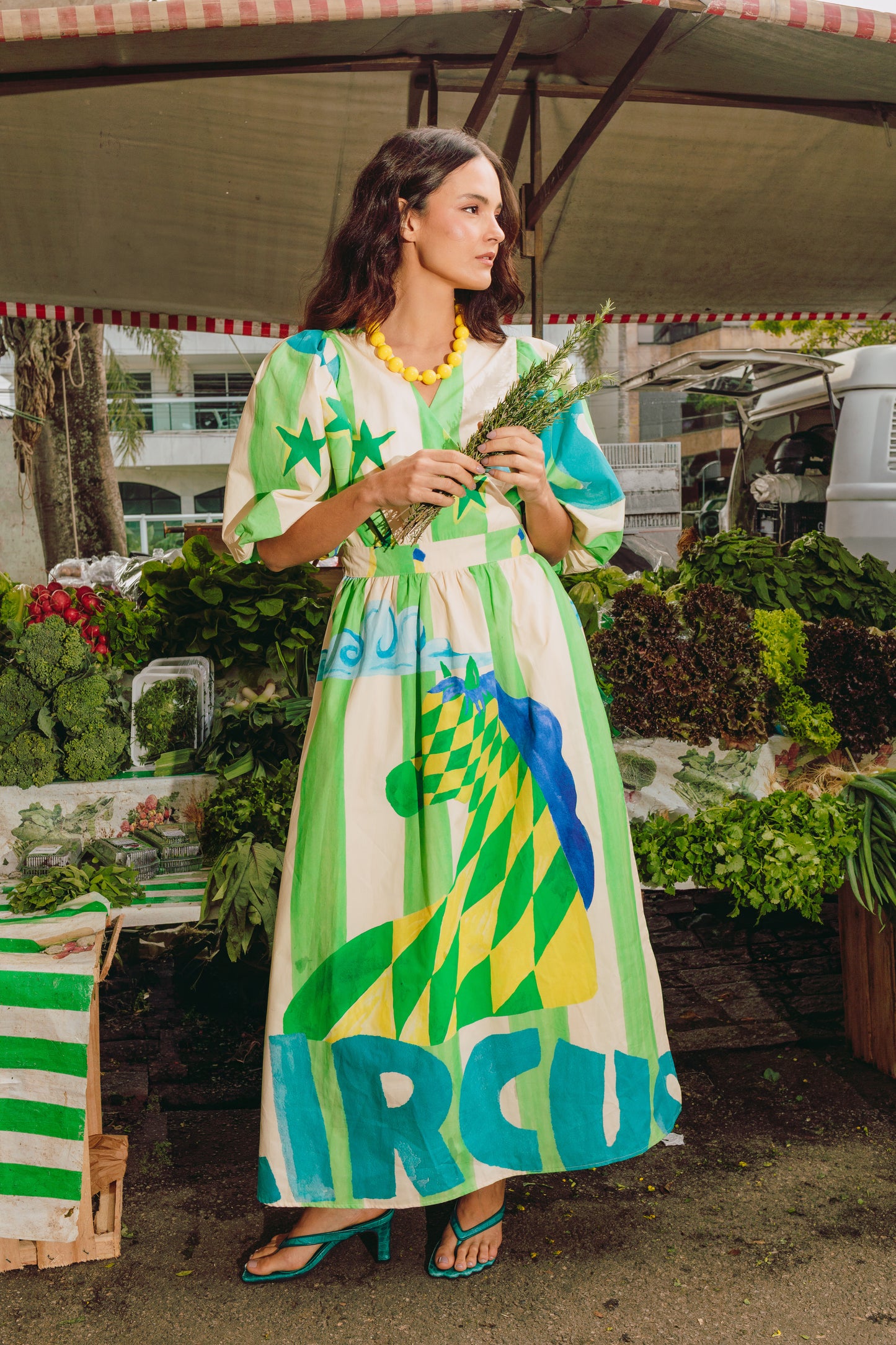 Vestido Abraço Tropical - listras verdes