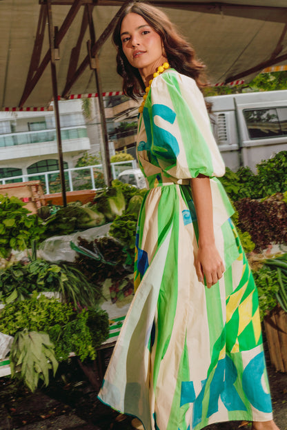Vestido Abraço Tropical - listras verdes