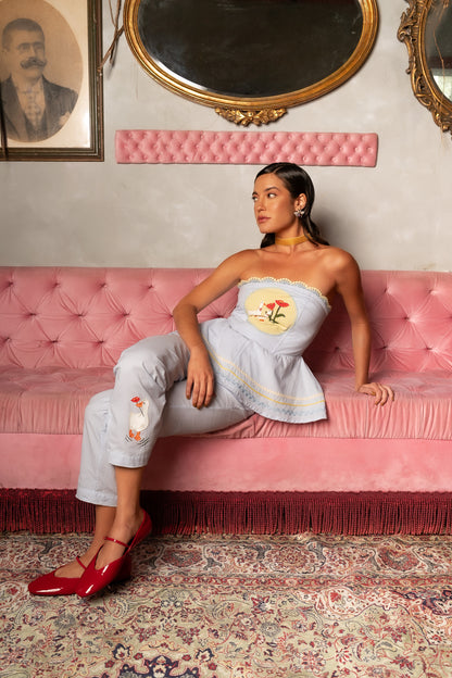 Calça Era uma Vez Patinho - vichy azul