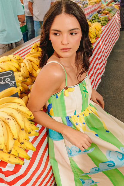 Vestido Thalia Tropical - listras verdes