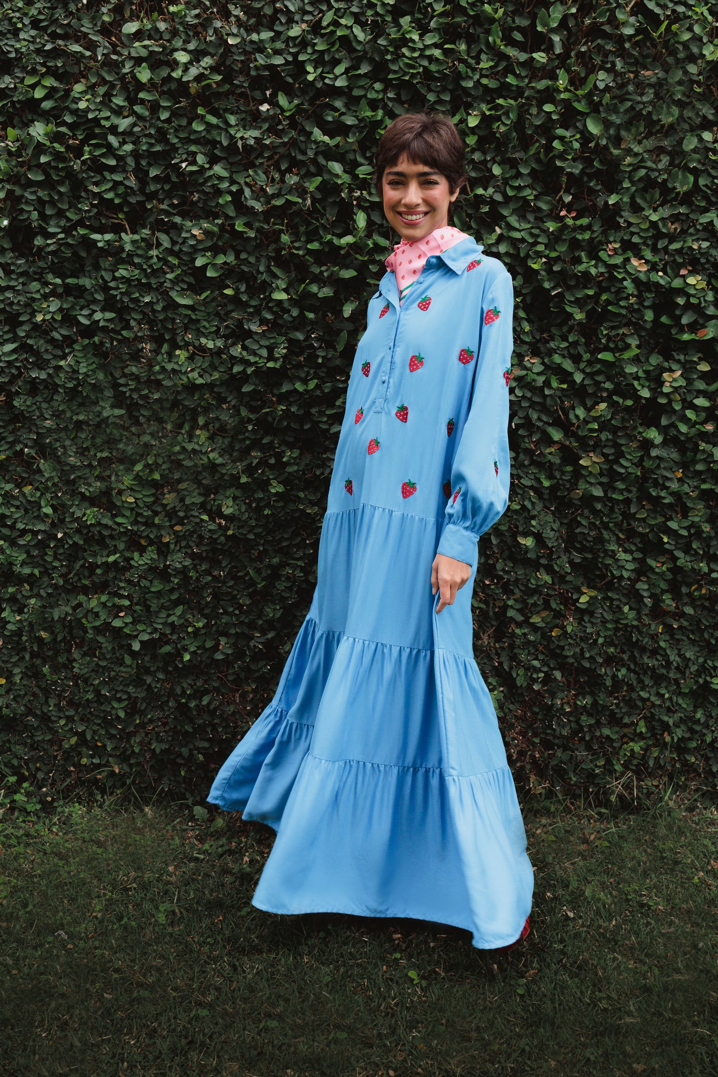 Vestido Sampa Morangos - azul médio