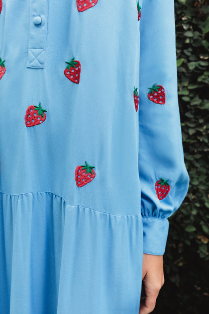 Vestido Sampa Morangos - azul médio