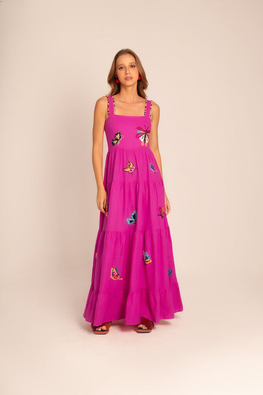 Vestido Amanda Borboleta - fúcsia