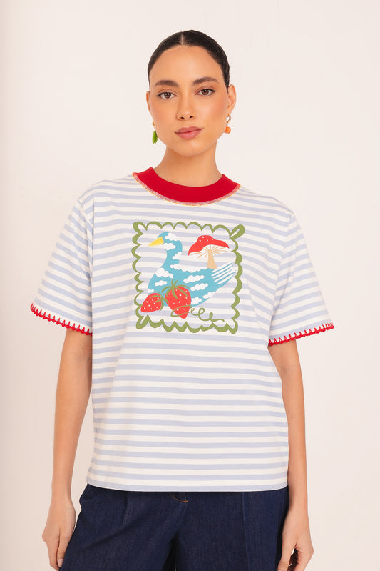 T-Shirt Patinho - listrado azul