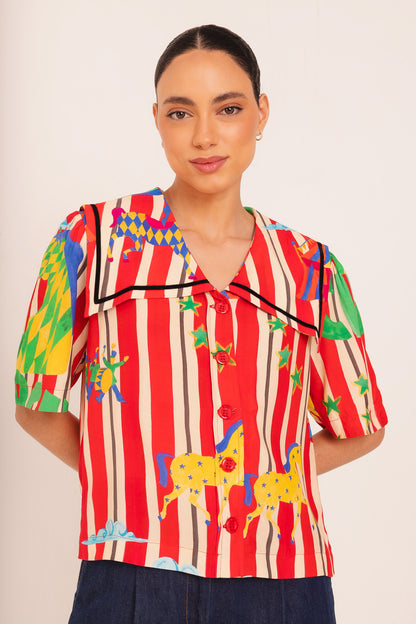 Camisa Sorriso Circo - listras vermelhas