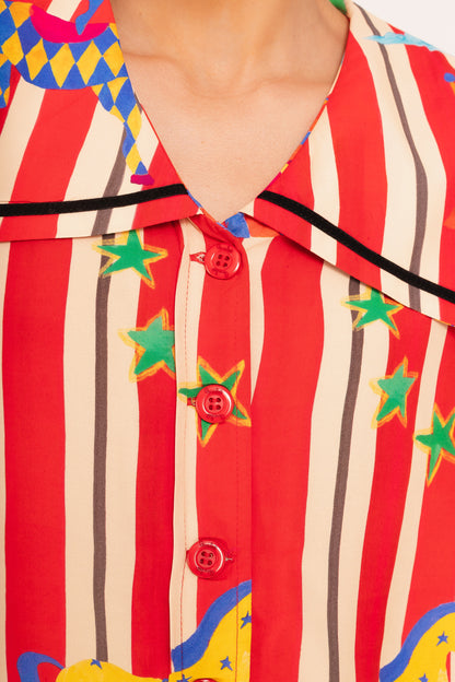 Camisa Sorriso Circo - listras vermelhas