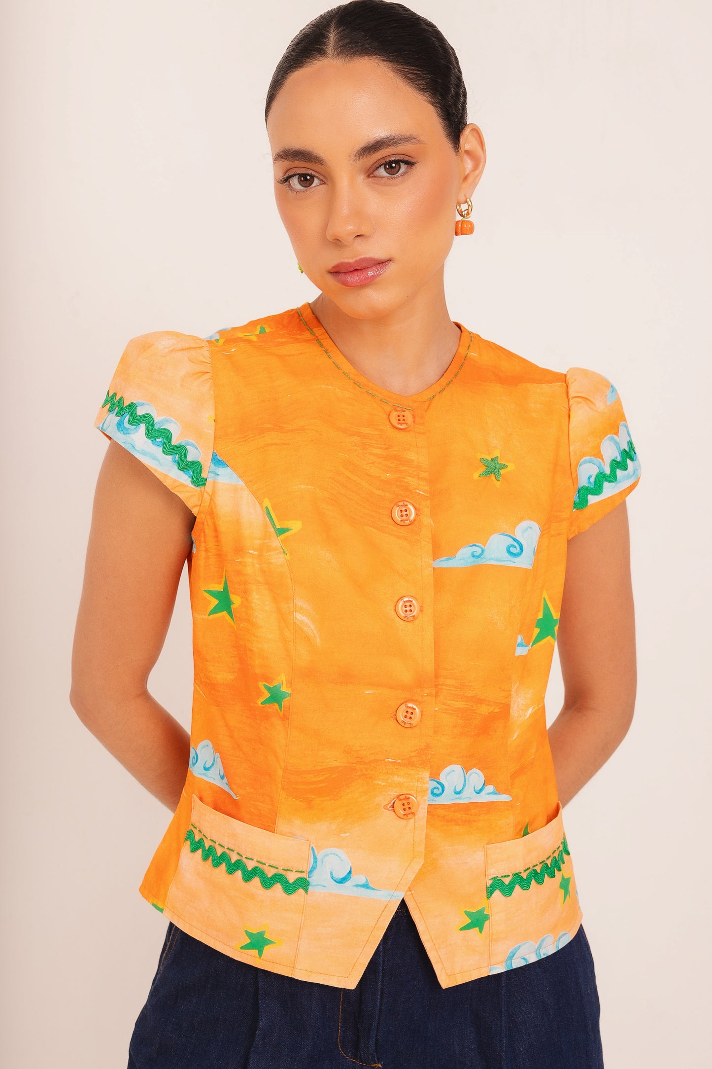 Colete Estela Circo com manga - laranja