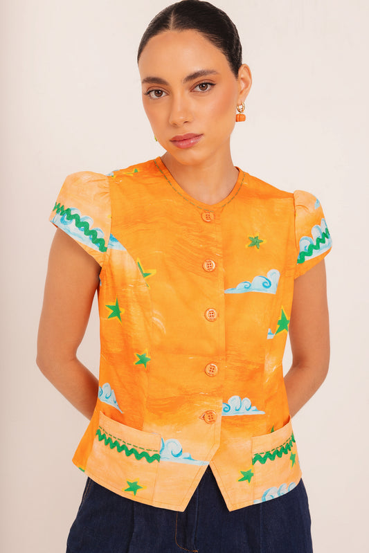 Colete Estela Circo com manga - laranja