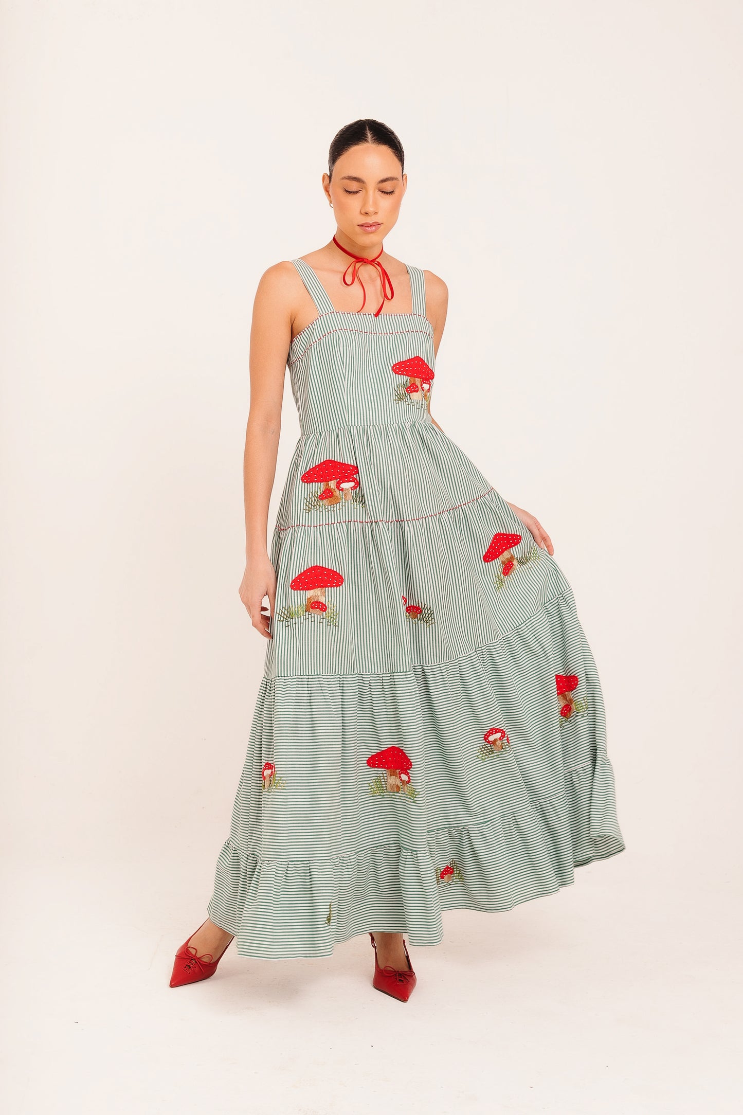 Vestido Amanda Cogumelo - listrado verde