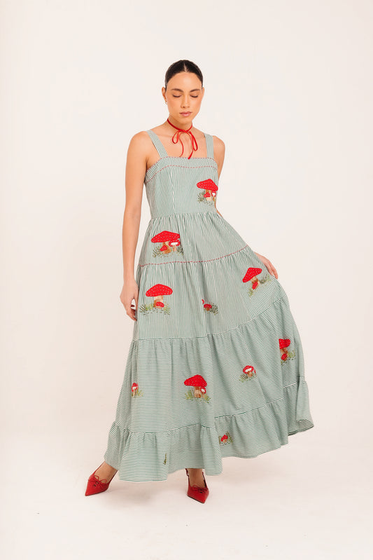 Vestido Amanda Cogumelo - listrado verde