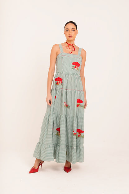 Vestido Amanda Cogumelo - listrado verde