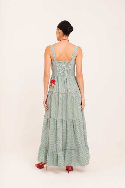 Vestido Amanda Cogumelo - listrado verde