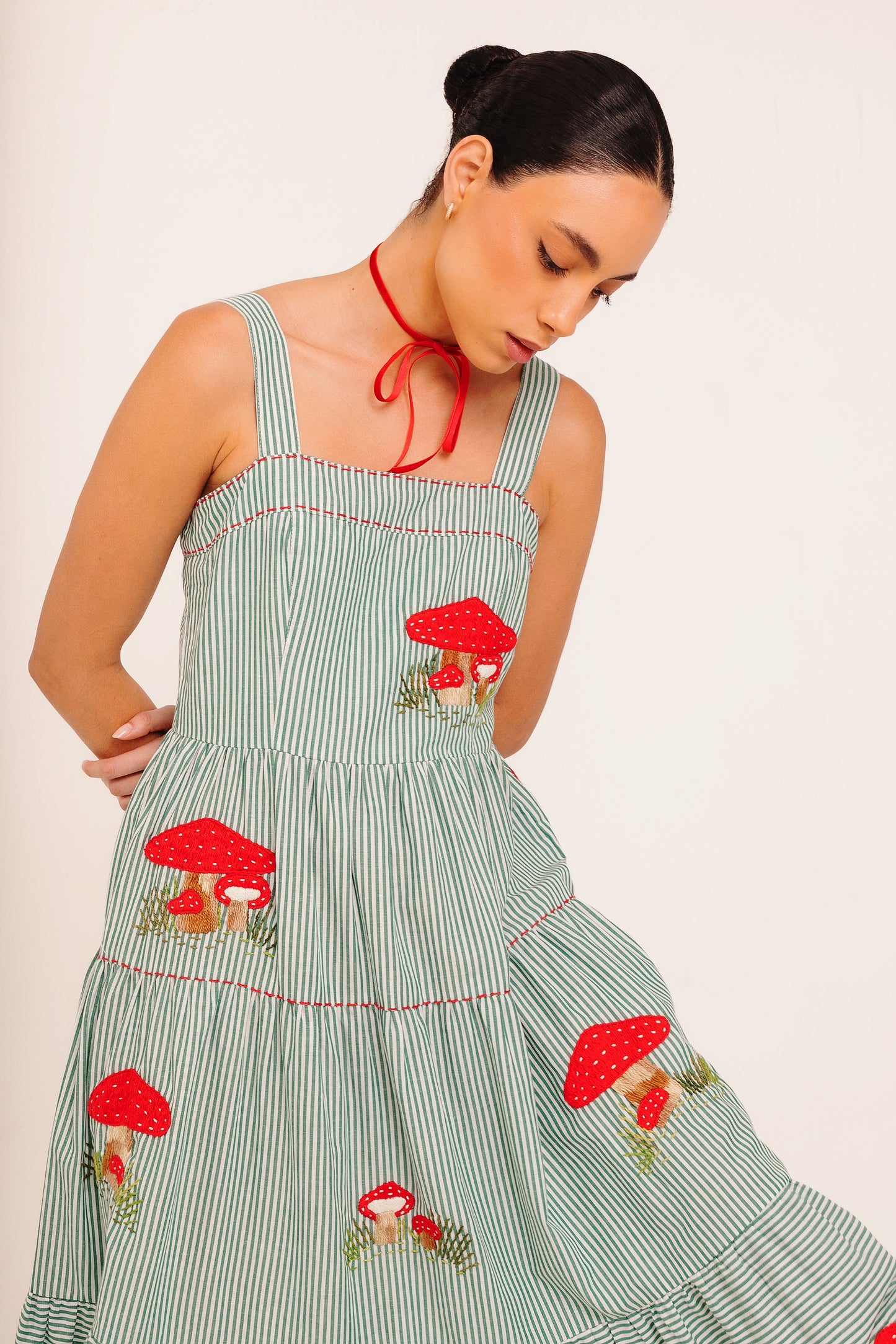 Vestido Amanda Cogumelo - listrado verde