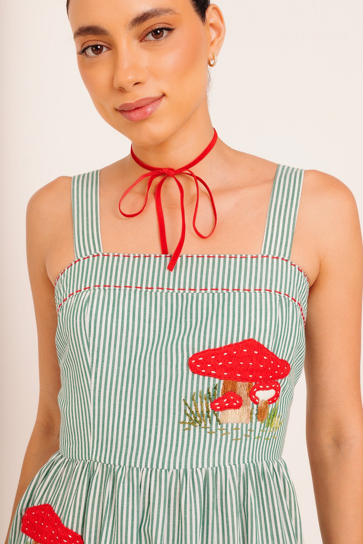 Vestido Amanda Cogumelo - listrado verde