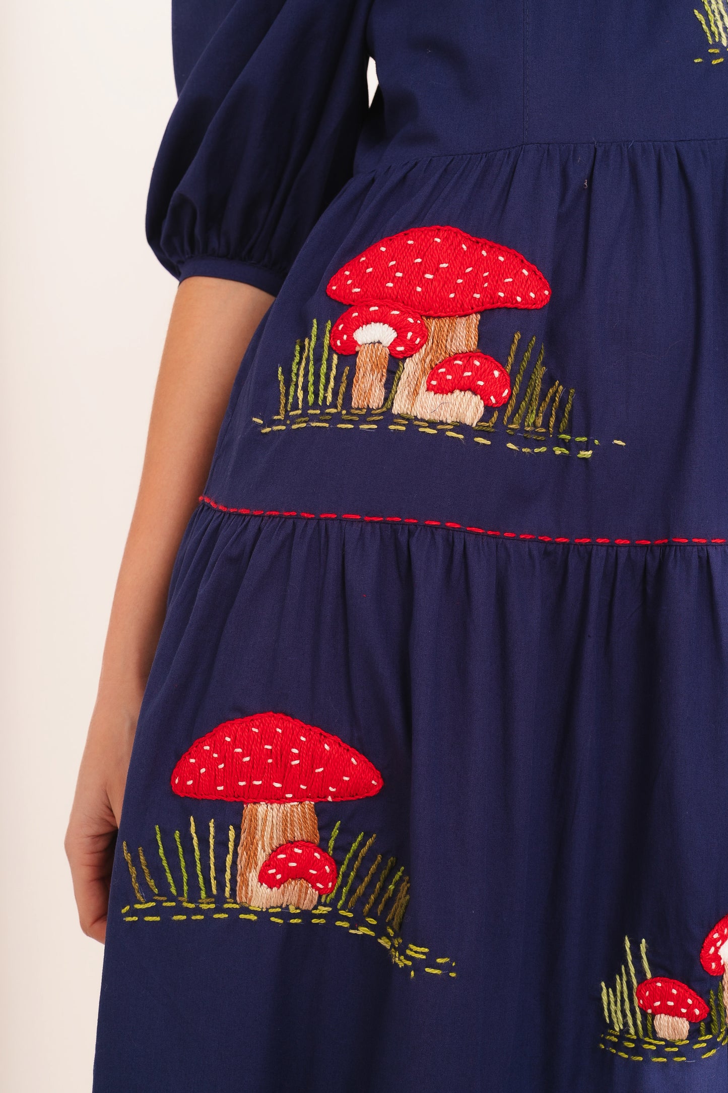 Vestido Amanda Cogumelo com manga - marinho