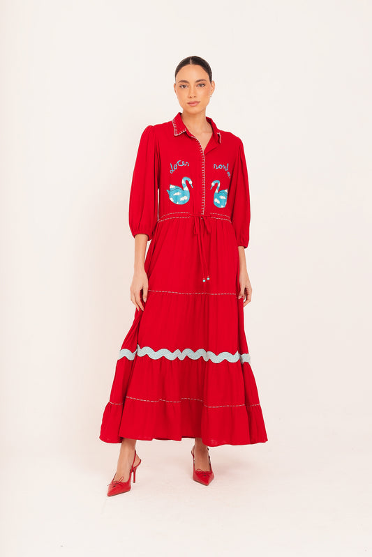 Vestido Frida Patinhos - vermelho