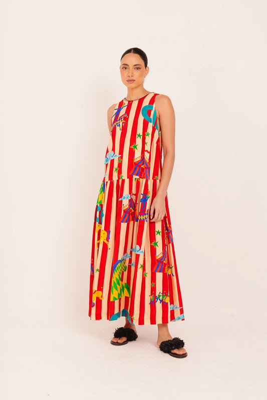 Vestido Tay Circo - listras vermelhas