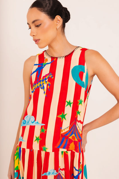 Vestido Tay Circo - listras vermelhas