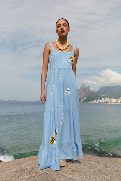 Vestido Amanda Sussurro das Abelhas - azul claro
