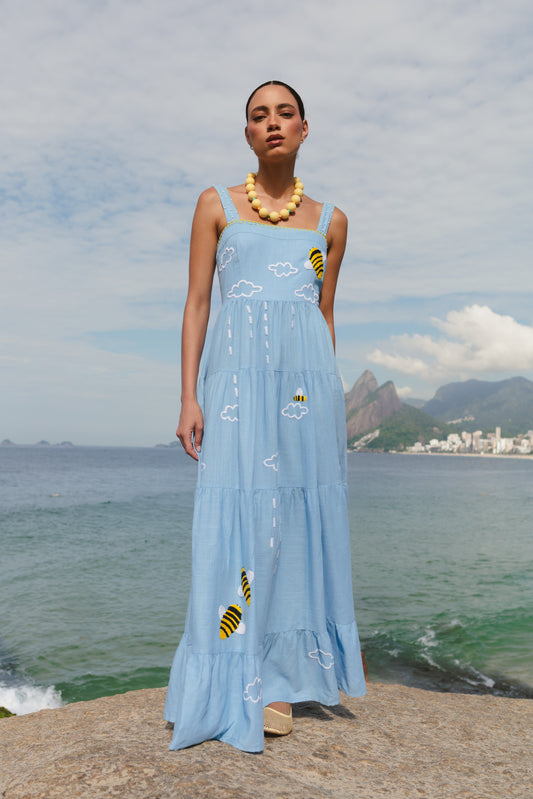 Vestido Amanda Sussurro das Abelhas - azul claro