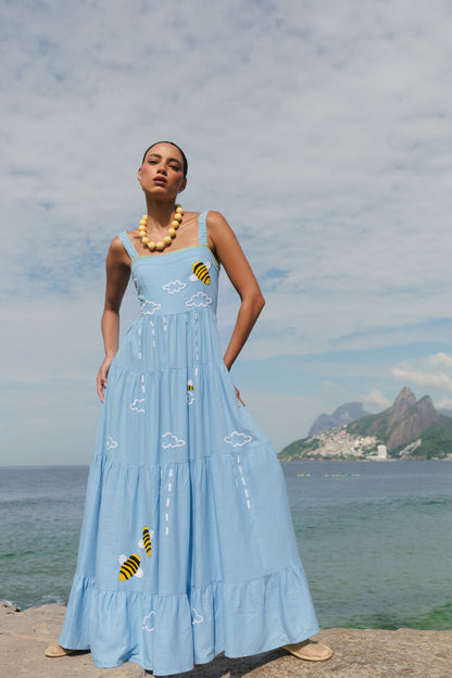 Vestido Amanda Sussurro das Abelhas - azul claro